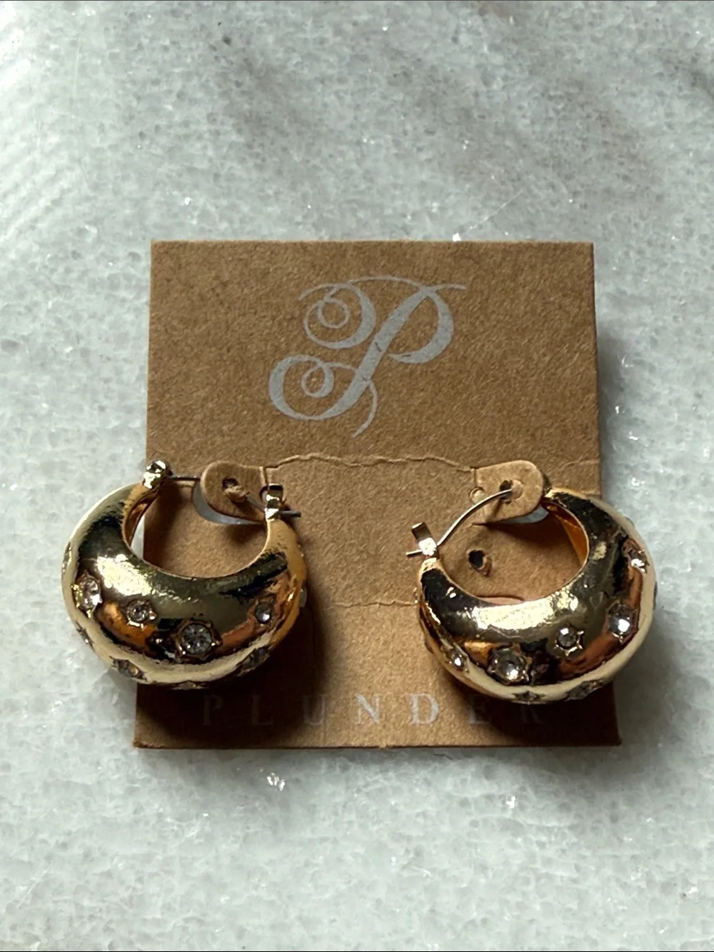 Plunder Chunky Gold-Tone Crystal Accent Hoop Earrings New - Picture 5 of 5
